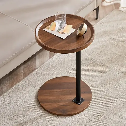 [7656] Modern Round Wood Side Coffee Table 