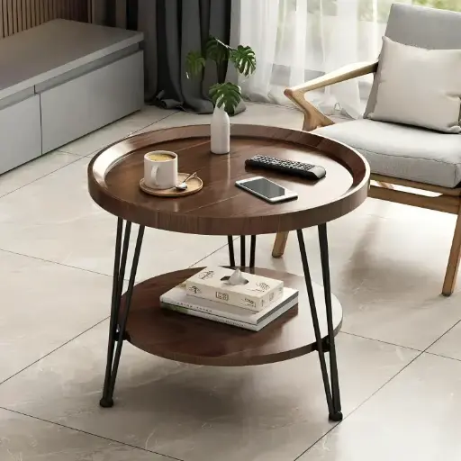 [7658] Tier Round Coffee Table with Storage (Large)