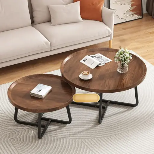 [0616] Set Of 2 Round Coffee Tables with Metal Legs (Large) 7659