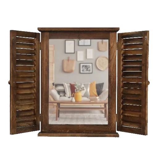 [7786] Decorative Wooden Mirror (Brown) 