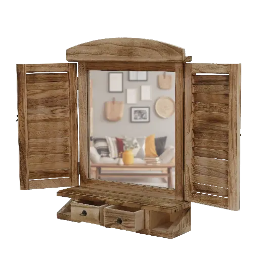 [7787] Decorative Wooden Mirror (Wood) 