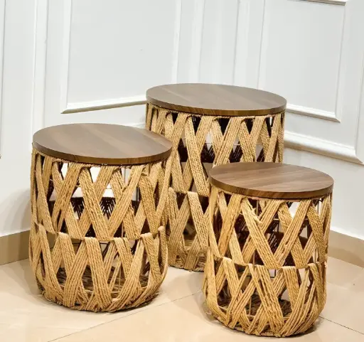 [7793] Set of 3 Textural Weave Coffee Table 
