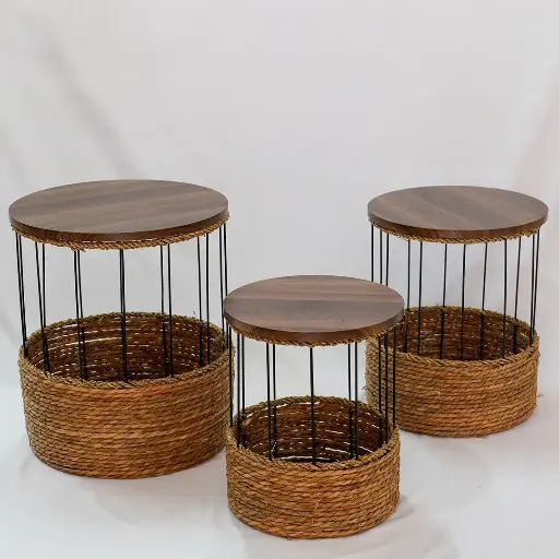 [7792] Set of 3 Rustic coffee table 