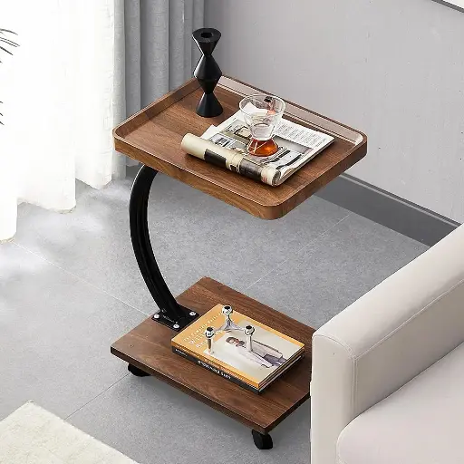 [068] C-Shaped Coffee Side Table (Brown) 7766