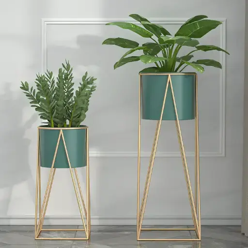 [7682] Home and Garden Decoration Plant Stand with Planter Pot small - Blue