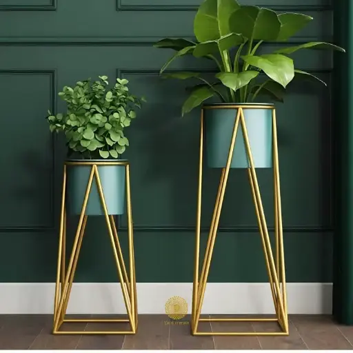 [7683] Home and Garden Decoration Plant Stand with Planter Pot -Blue