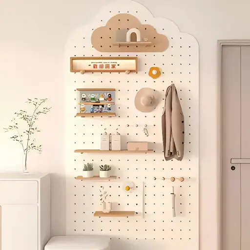 [7740] Custom solid wood perforated board storage rack 