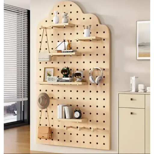 Custom solid wood perforated board storage rack 
