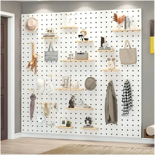 Custom solid wood perforated board storage rack 