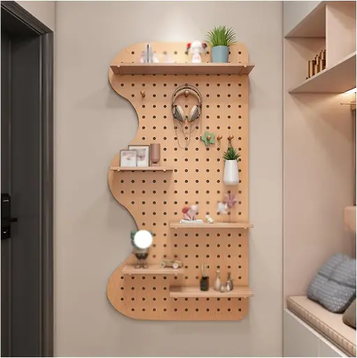 Custom solid wood perforated board storage rack 