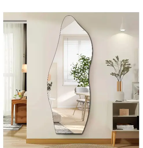 [7737] Full Length Wall Wave Mirror (with stand) 
