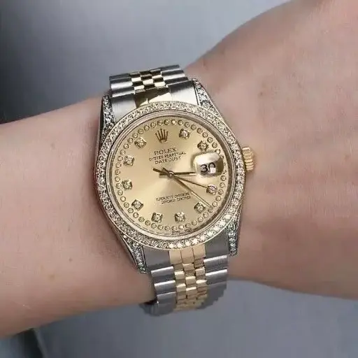 [R-7080] Copy-A Rolex Champagne String Diamond Watch R-7080