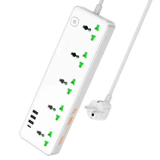 [787] hoco Multifunctional Safety Socket AC13A (White)