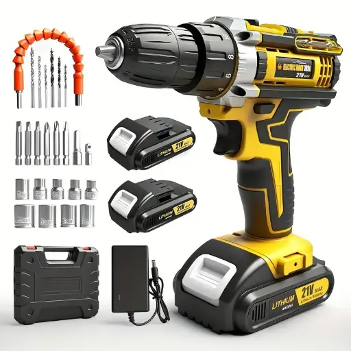 [0890] Professional Cordless Power Tool Set With Yellow & Black Drill, Impact Driver