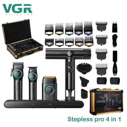 [00912] VGR 4-in-1 Barber Set Professional Hair Clipper, Trimmer, Shaver & Hair Dryer