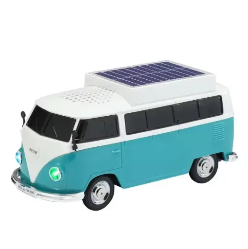 [WS-698] Solar Bluetooth Speaker – 5W Mini-Bus Design | Stereo Sound, FM Radio, TF Card, LED Lights, 1200mAh Battery