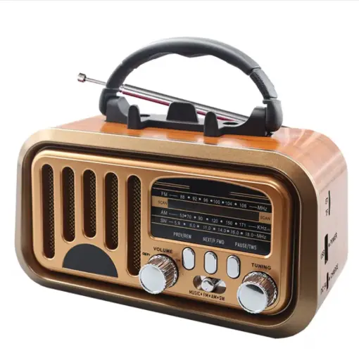 [YG-7071] Portable Retro Bluetooth Speaker with LED Lantern, FM/AM/SW Radio, USB & TF Card Slot – 25×15×10 cm