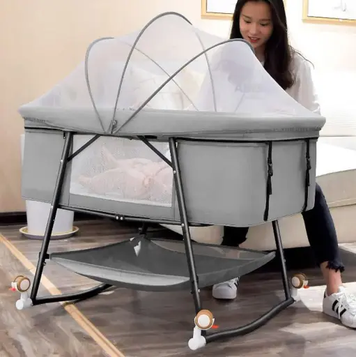 Foldable Mini Crib With Wheels