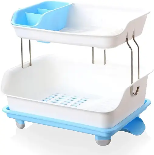 [8951] Layer Plastic Wash Sink Dish Plate Drainer Drying Rack Organizer With Tray