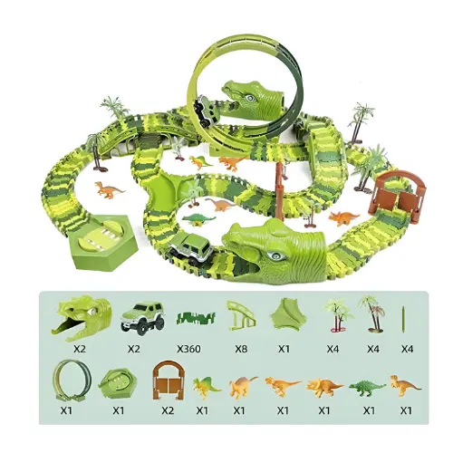 [6302] Electric Light Dinosaur Roller Coaster Track Suit 193PCS (Without Electricity) 