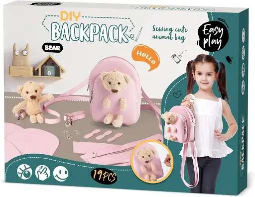 [6278] Cute Pink Brown Bear Backpack Toy